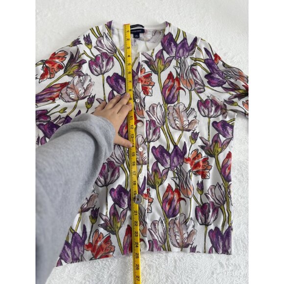 Womens Lands End Floral Cardigan Sweater 1X Button Front Pima Cotton - Picture 5 of 10